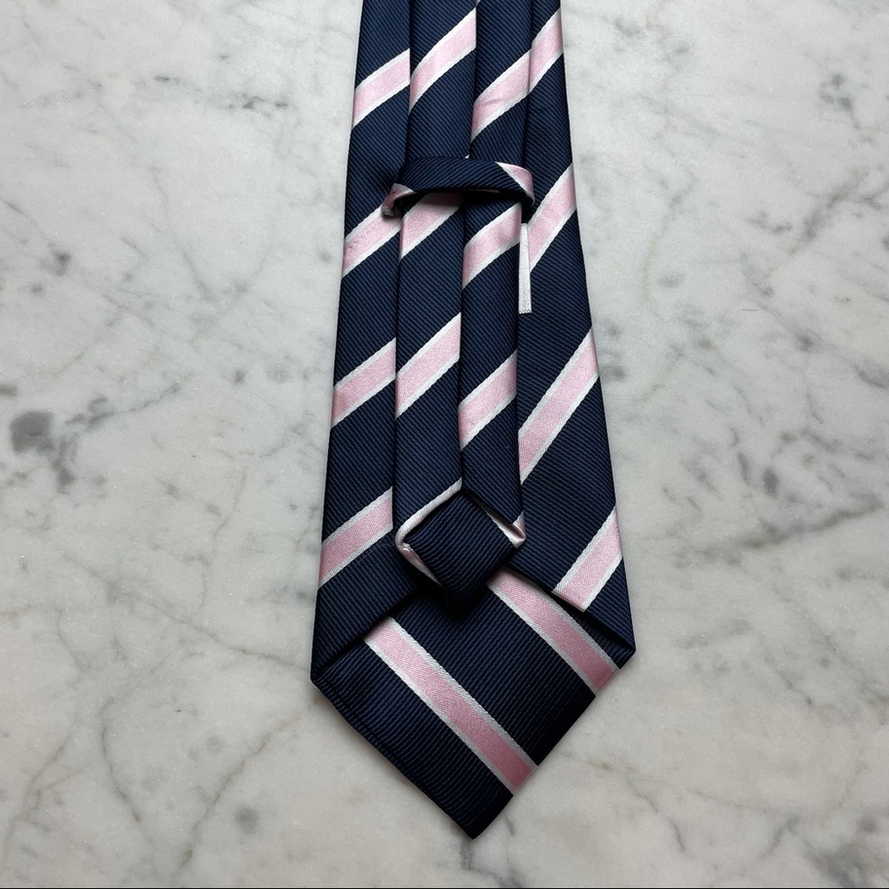 Gymboree Navy Blue Pink Striped Velcro Boys Neck Tie - Picture 7 of 8
